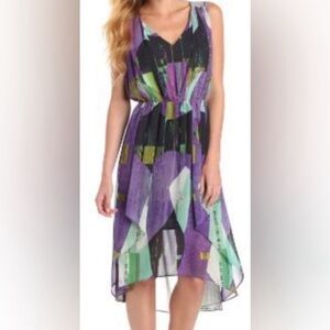 Gorgeous Kenneth Cole New York Gracey Midi High Low Purple Patchwork Dress XL